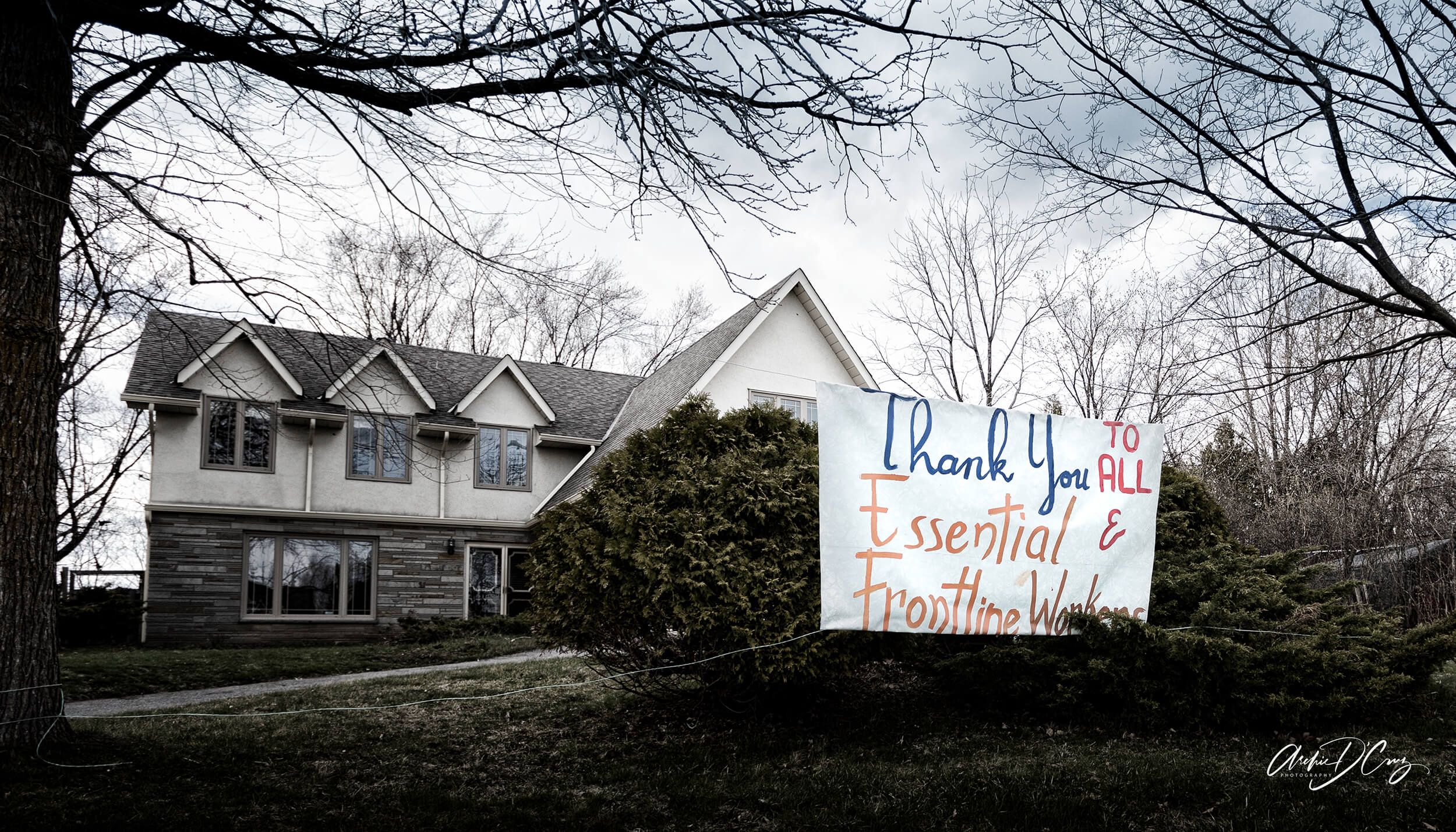 Thank You to Frontline Workers sign, Eglinton Ave